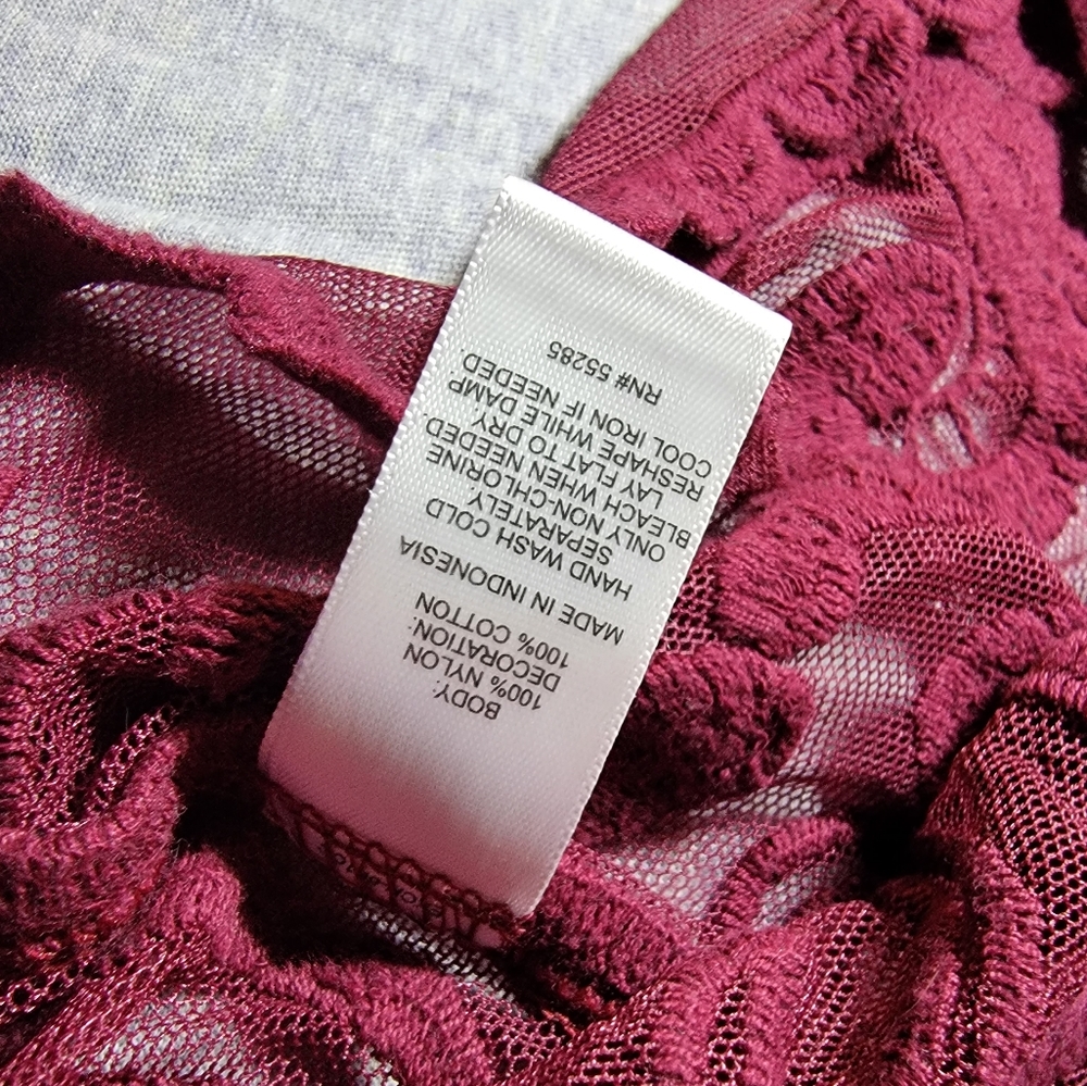 Sheer Burgundy/wine Lace Long Sleeve Shirt - Picture 7 of 9